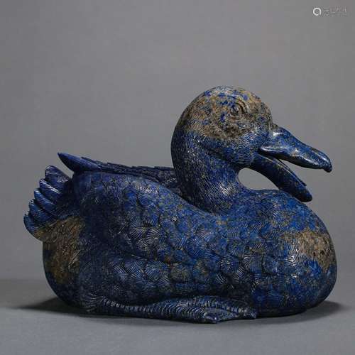 CHINESE QING DYNASTY LAPIS CARVED DUCK