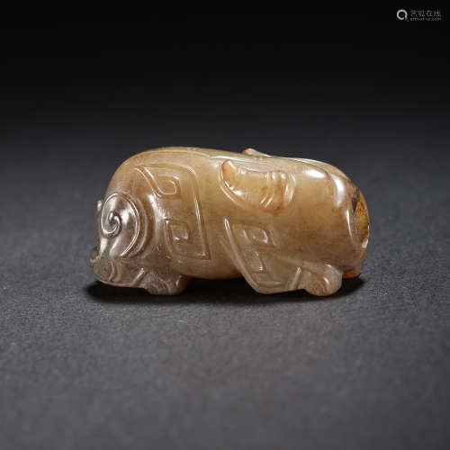 HETIAN JADE CARVED HEAD OF STICK IN HAN DYNASTY, CHINA