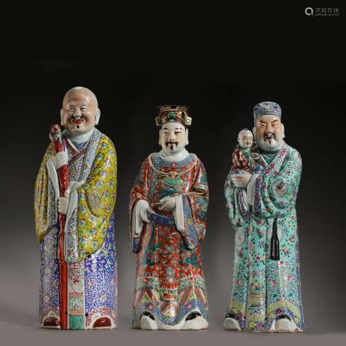 THREE-GOD STATUE OF FU, LU, SHOU, QING DYNASTY, CHINA