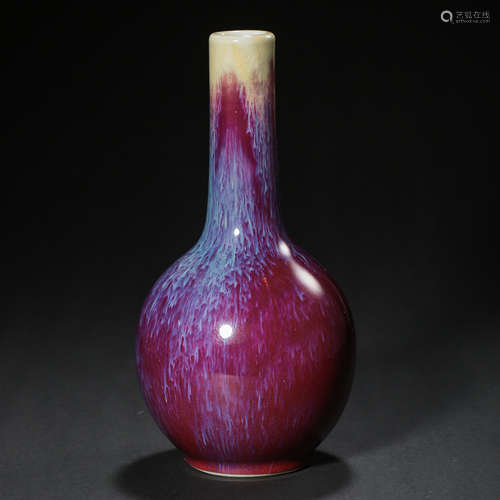 CHINESE QING DYNASTY WARE PURPLE GLAZED LONG NECKED VASE