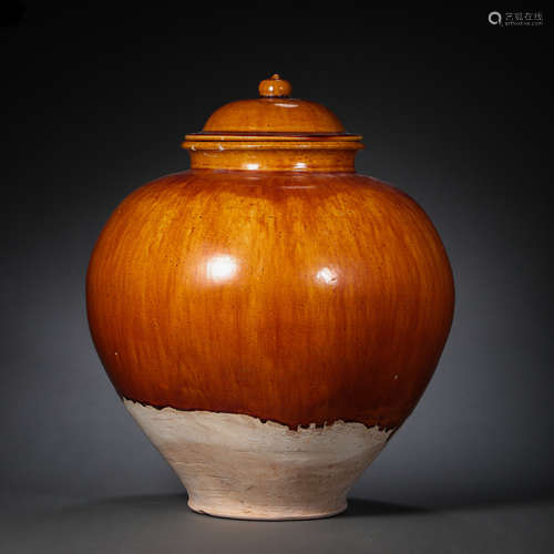 CHINA TANG DYNASTY GONGXIAN WARE YELLOW GLAZED JAR