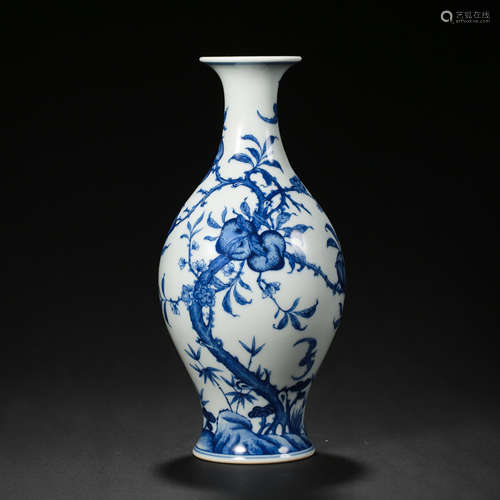 CHINESE QING DYNASTY BLUE AND WHITE PORCELAIN VASE