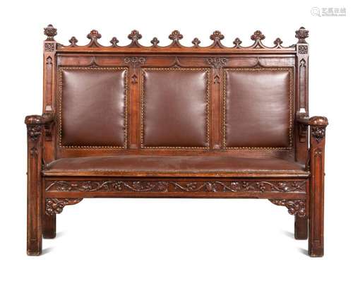 A Gothic Revival Oak Settee