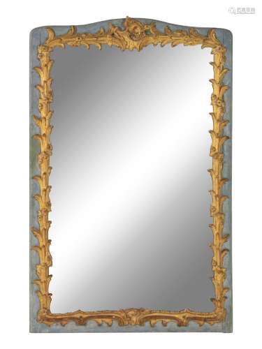 A Continental Rococo Carved and Painted Giltwood Mirror