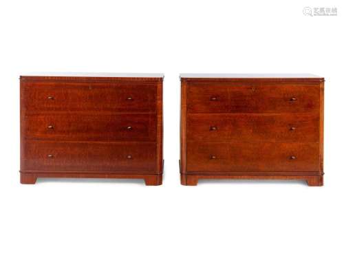A Pair of Continental Thuya or Yew Wood Chests of Drawers