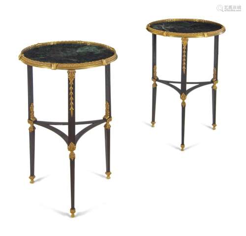 A Pair of Russian Steel and Gilt Bronze Marble-Top Gueridons