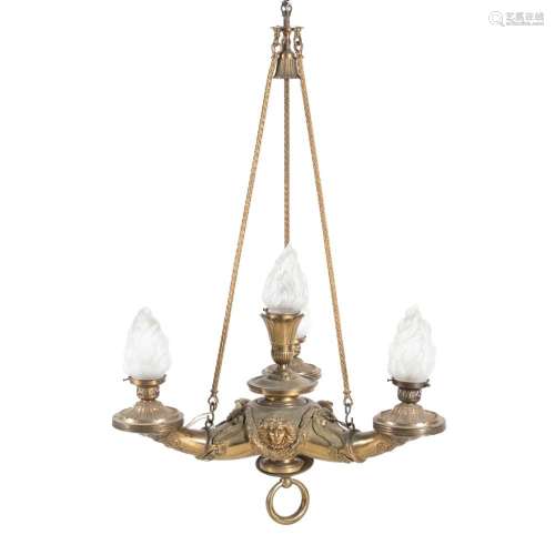 A Neoclassical Gilt Bronze Four-Light Chandelier with Froste...