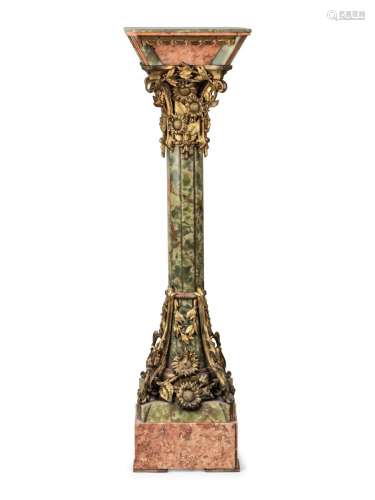 A Continental Onyx, Marble and Gilt Bronze Pedestal