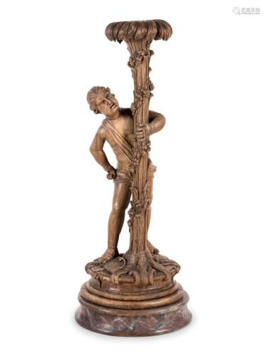 A Continental Carved Oak Figural Pedestal