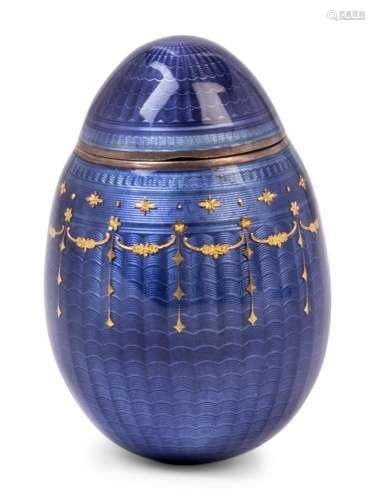 A Norwegian Silver-Gilt and Gold-Inlaid Guilloche Enamel Egg...