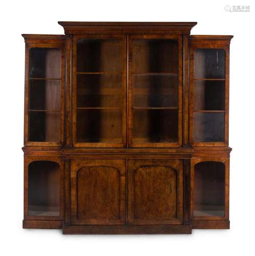 An English Walnut Breakfront Bookcase