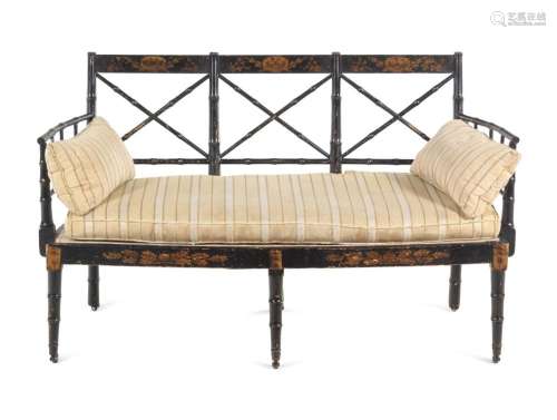 A Regency Black-Painted and Stencil-Decorated Settee