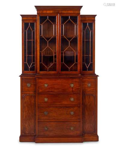 A Regency Style Mahogany Breakfront Secretary Bookcase