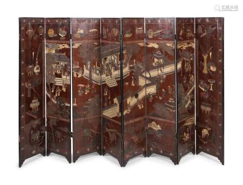 A Chinese Export Lacquer Eight-Panel Floor Screen