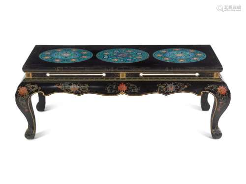 A Chinese Cloisonne-Inset Black Lacquer Low Table