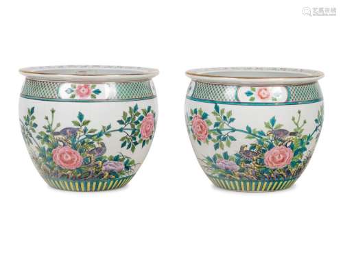A Pair of Chinese Export Enameled Porcelain Jardinieres