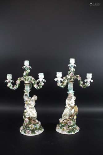 PAIR OF SITZENDORF CANDLEABRA a pair of late 19thc figural c...