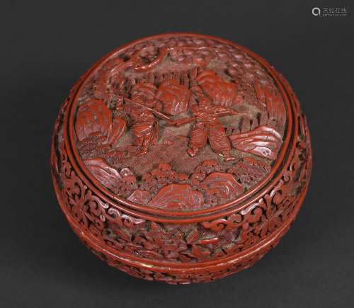 CHINESE CINNEBAR LACQUER BOX probably 19thc, the circular bo...