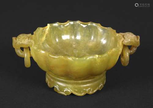 CHINESE CARVED DISH & STAND possibly soapstone or agate,...