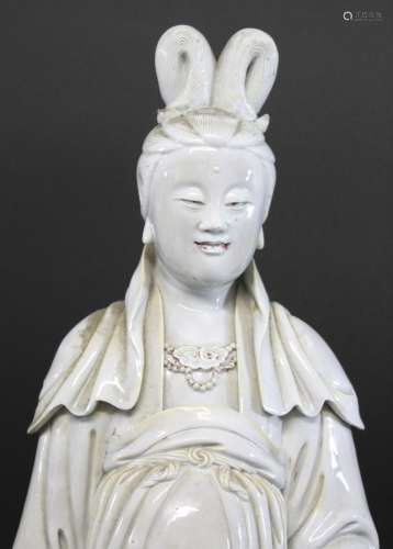 LARGE CHINESE BLANC DE CHINE FIGURE probably 19thc, an unsua...