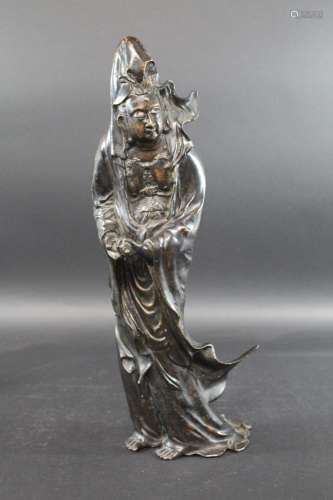 LARGE CHINESE BRONZE - GUANYIN a large bronze figure of Guan...