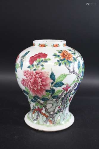 CHINESE FAMILLE ROSE VASE late 19thc but with Kangxi four ch...