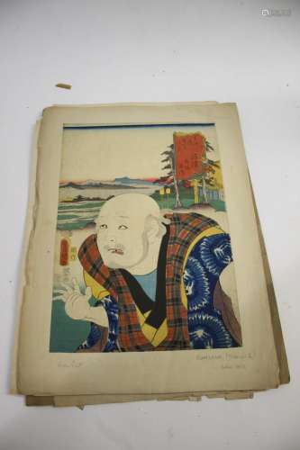 GROUP OF JAPANESE WOODBLOCK PRINTS a mixed group of 16 unfra...