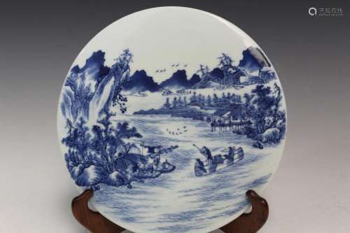 Chinese Blue and White Porcelain Circular Plaque