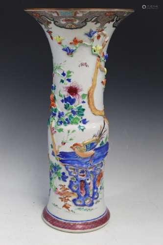Large Chinese Famille Rose Porcelain GU Vase