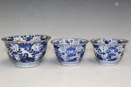 Three Japanese Blue and White Porcelain Cups