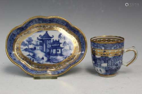 Chinese Export Blue and White Porcelain Teacup and Saucer