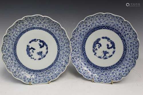 A Pair of Japanese Blue and White Porcelain Dishes