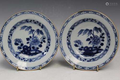 Pair Of Chinese Export Blue and White Porcelain Dishes