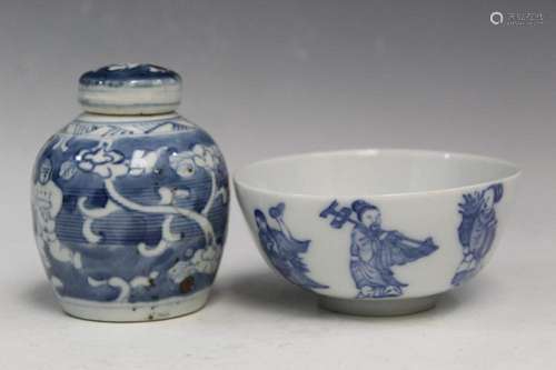 Chinese Blue and White Porcelain Jar and Bowl