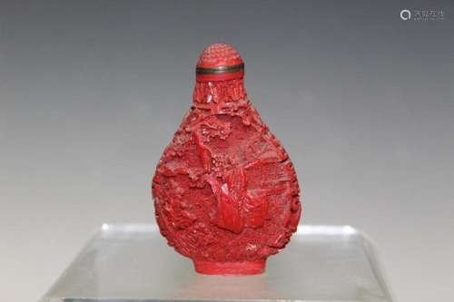 Chinese Red Lacquered Snuff Bottle