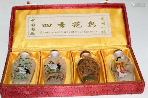 Four Chinese Glass Snuff Bottles in a Box