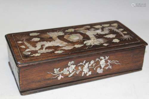 Chinese Hardwood Box with MOP Inlay