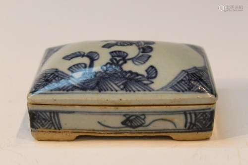 Chinese Blue and White Porcelain Box with Family History ins...