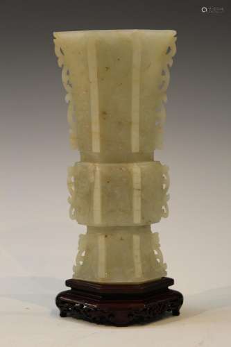Chinese Carved Jade Vase with Base