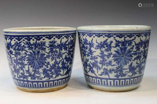 Pair of Chinese Blue and White Porcelain Planters