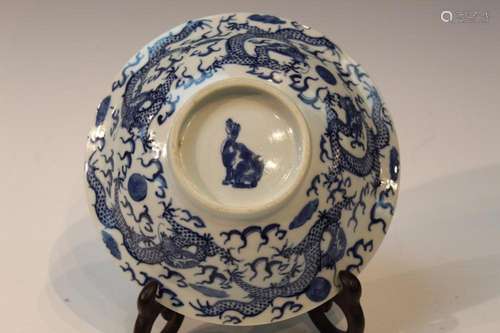 Chinese Blue and White Bowl with Five Dragons