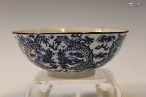 Chinese Blue and White Porcelain Bowl with dragon decoration...