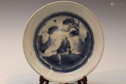 Chinese Blue and White Porcelain Dish, marked