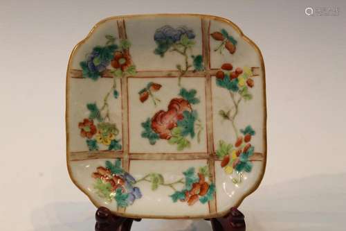 Chinese Famille Rose Porcelain Dish with a red mark