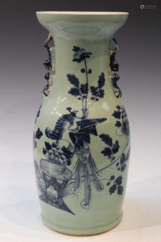 Chinese Celadon Glazed Blue and White Porcelain Vase