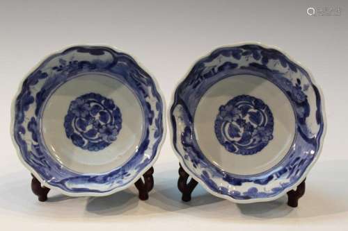 Pair of Japanese Blue and White Porcelain Bowls