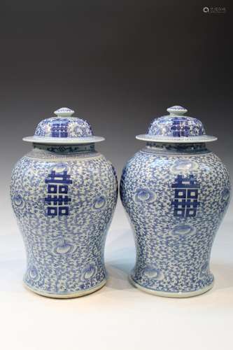 Two Chinese Blue and White Porcelain Temple Jars