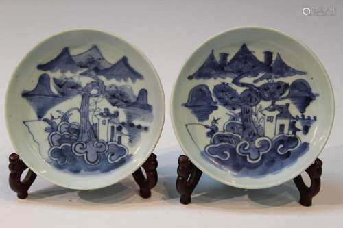 Pair of Chinese Blue and White Porcelain Dishes