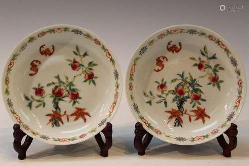 Pair of Chinese Famille Rose Porcelain Dishes