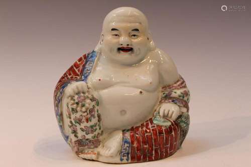 Chinese Famille Rose Porcelain Laughing Buddha Statue